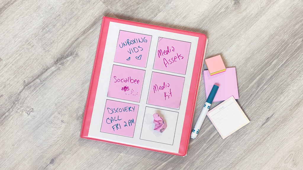 Time Management Tips: Use a simple work binder with sticky notes on the outside. Each has a task written on it.