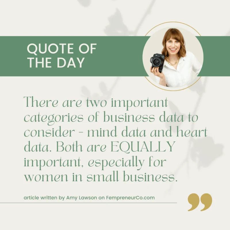 "There are two important categories of business data to consider - mind data and heart data. Both are EQUALLY important, especially for women in small business." Quote from Amy Laweson 