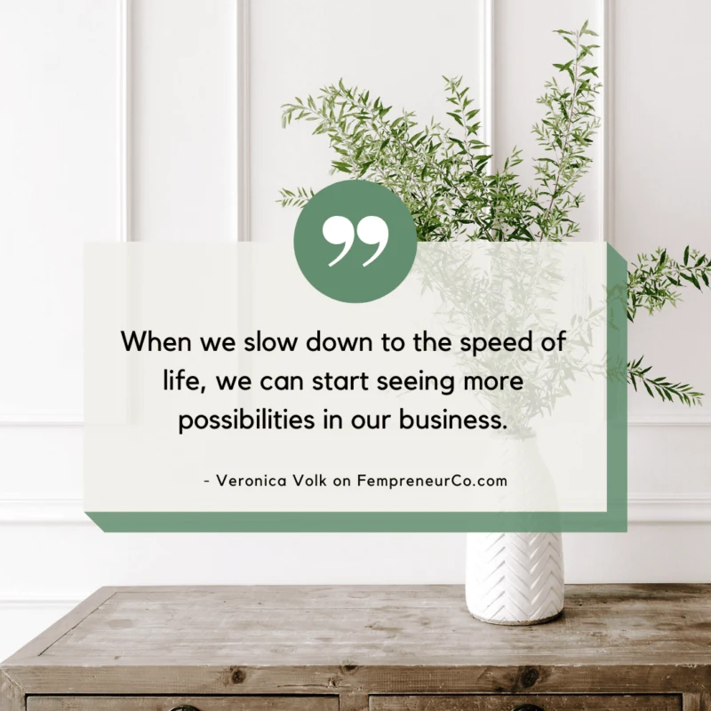 When we slow down to the speed of life, we can start seeing more possibilities in our business. Quote from Veronica Volk
